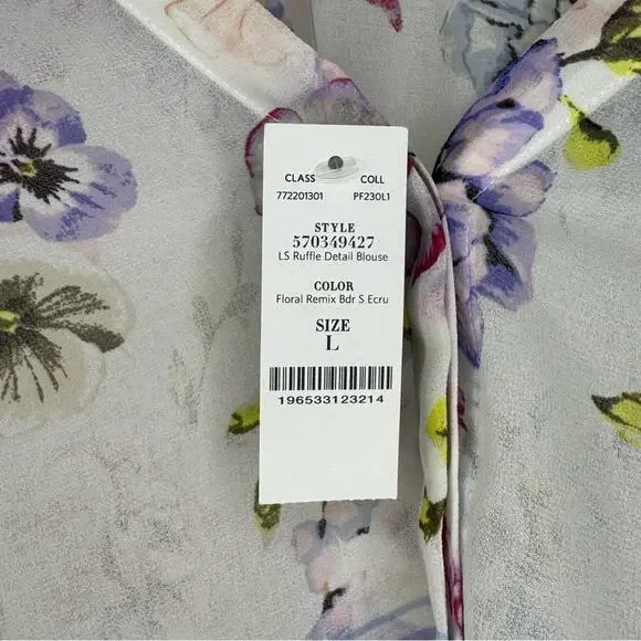 White House Black Market Women L Top Floral Cottagecore Ruffle Garden Fairy Work - Picture 10 of 10